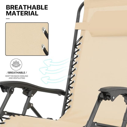 MoNiBloom Zero Gravity Chair Outdoor Folding Patio Lounge Chair for Outside Reclining Lawn Chair Recliner Beach Chair for Adults, Cream