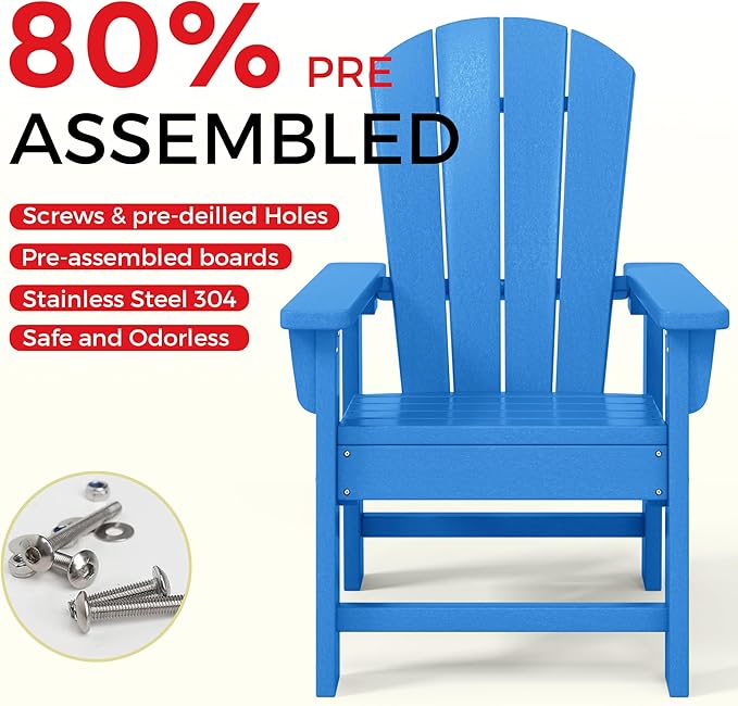 Costaelm Kids Adirondack Chair Set of 4, Plastic Outdoor Kids Chair Toddler Patio Furniture and Outdoor Children Picnic Activity Lawn Chair for Garden, Patio, Backyard & Beach, Pacific Blue