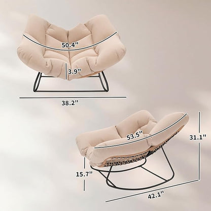 Outsunny Papasan Rocking Chair, Wicker Oversized Indoor Outdoor Rocking Chair with Cushion, PE Rattan Padded Outdoor Rocker Egg Chairs for Living Room, Garden, Patio, Balcony, Cream White