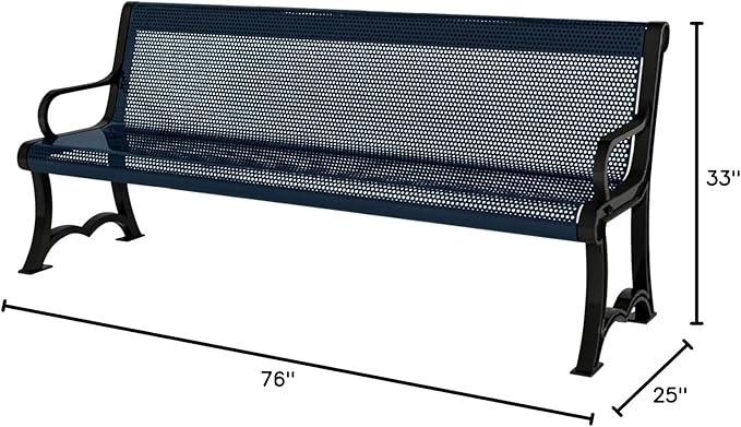 COATEDOUTDOORFURNITURE Coated Outdoor Furniture Heavy-Duty Outdoor Bench Thermoplastic Coated, Punched Steel, Commercial-Grade Garden Bench, Made in America (Portable with Back, 4 Ft, Dark Blue)