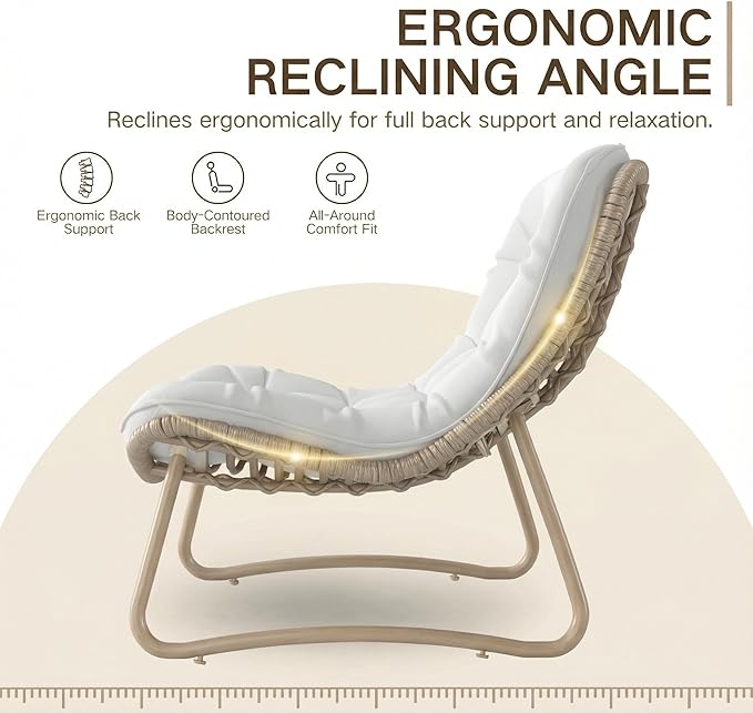 Kingdura Outdoor Wicker Papasan Egg Chair, Outdoor Loveseat, 2 Seater Oversized Patio Lounge Recliner with Thick Cushion, All-Weather Comfy Chaise Chair for Balcony, Porch, Pool & Indoor, Beige