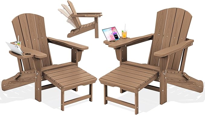 KINGYES Adjustable Folding Adirondack Chair with Footrest & 4-in-1 Multi-Functional Armrest Organizer Set of 2 - Photo 1