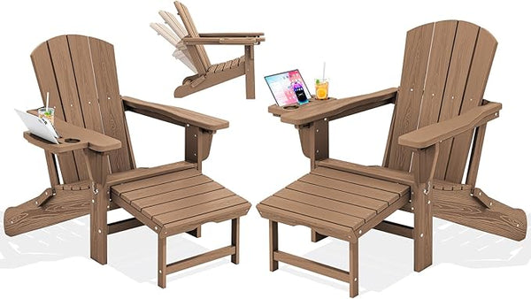 KINGYES Adjustable Folding Adirondack Chair with Footrest & 4-in-1 Multi-Functional Armrest Organizer Set of 2 - Photo 1