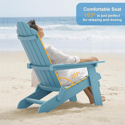 MXIMU Folding Adirondack Chair Set of 8 Weather Resistant Fire Pit Chairs Easy Assemble HIPS Plastic Outdoor Modern Adirondack Chairs for Patio, Lawn, Garden, Backyard, Deck(Blue)