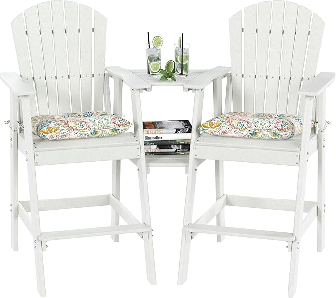 Sundale Outdoor Tall Adirondack Chairs Set of 2 with Table, Patio HDPE Bar Set, 3 PCS Counter Height Dining Bistro Set - Photo 1