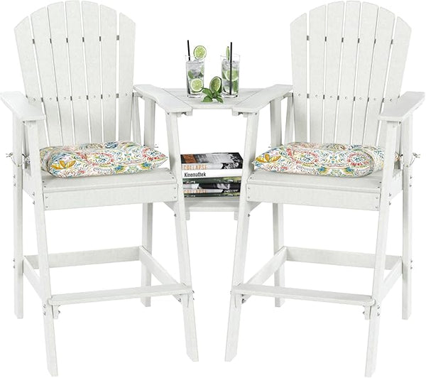 Sundale Outdoor Tall Adirondack Chairs Set of 2 with Table, Patio HDPE Bar Set, 3 PCS Counter Height Dining Bistro Set - Photo 1
