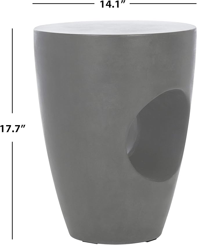 Safavieh Outdoor Collection Aishi Modern Concrete Dark Grey Round 17.7-inch Accent Table