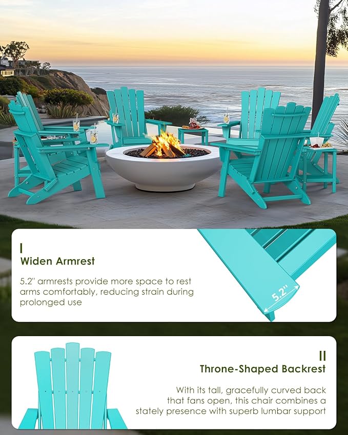 GREENVINES Folding-Adirondack-Chairs-Set-of-2 | HDPE Plastic | Throne Series | Fire Pit Chair | All Weather | for Outdoor Patio Deck Backyard Poolside | Aqua