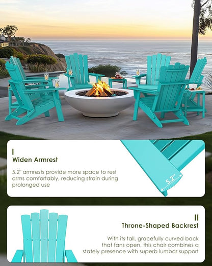 GREENVINES Folding-Adirondack-Chairs-Set-of-2 | HDPE Plastic | Throne Series | Fire Pit Chair | All Weather | for Outdoor Patio Deck Backyard Poolside | Aqua