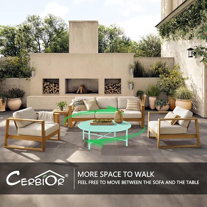 Patio Round Steel Patio Coffee Table, Weather Resistant Anti-Rust and Waterproof Indoor and Outdoor Large Side Table, for Garden Living Room Bedroom Balcony (Mint Green)