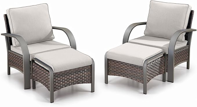 Belord 4 Pieces Wicker Patio Furniture Set Outdoor Patio Chairs with Ottomans All Weather Rattan Outdoor High Back Deep - Photo 1