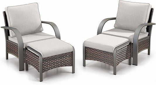 Belord 4 Pieces Wicker Patio Furniture Set Outdoor Patio Chairs with Ottomans All Weather Rattan Outdoor High Back Deep Seating Furniture for Porch Deck Sunroom Backyard