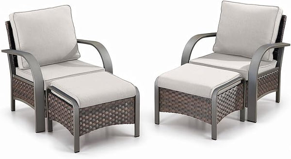 Belord 4 Pieces Wicker Patio Furniture Set Outdoor Patio Chairs with Ottomans All Weather Rattan Outdoor High Back Deep - Photo 1