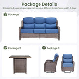 Luxury Patio Furniture Set with 6-inch Thick Cushion, Outdoor Furniture with Fire Pit Table, Swivel Chairs, Sofa - Photo 1