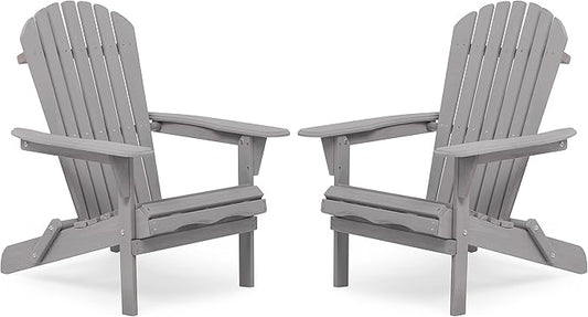 Solid Wood Folding Adirondack Chair Set of 2, Wooden Lounge Chairs for Patio, Garden, Backyard, Deck,Fire Pit,Half Assembled