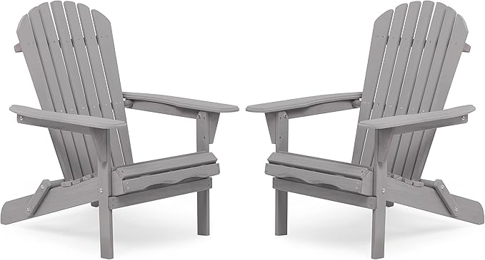 Wooden Folding Adirondack Chair Set of 2, Wood Lounge Patio Chair for Garden Outdoor - Photo 1