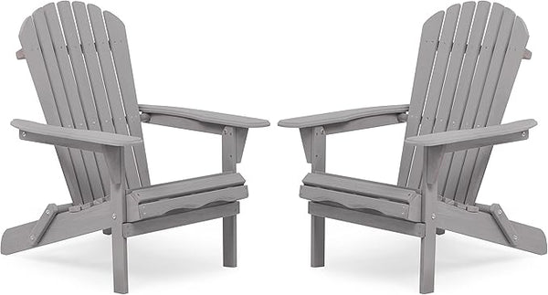 Wooden Folding Adirondack Chair Set of 2, Wood Lounge Patio Chair for Garden Outdoor - Photo 1