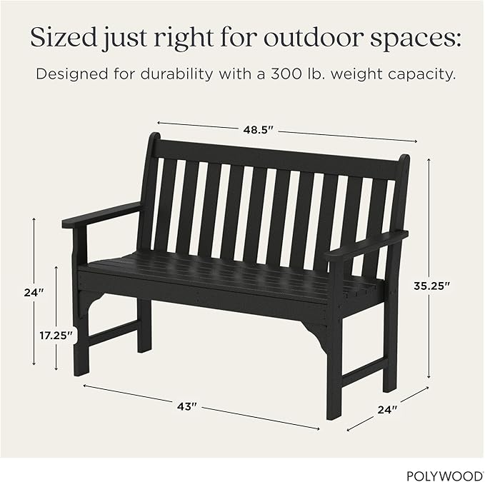 POLYWOOD GNB48BL Vineyard 48" Bench, Black - Photo 3