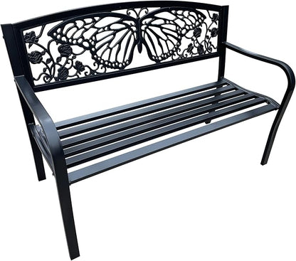 Hi-Line Gift Ltd 50" Outdoor Metal Garden Bench with Butterfly Backrest Design - Black