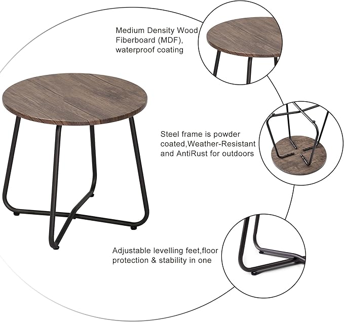 VECELO 17.7 inch Small Round Outdoor Side Table, Patio End Table - Photo 7