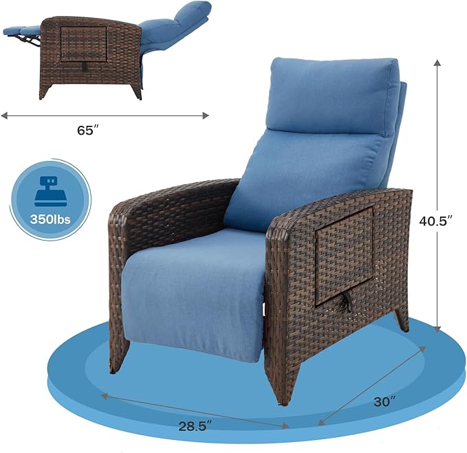 Outdoor Recliner Chairs Set of 2 Reclining Patio Chairs with Adjustable Back and Extended Footrest Wicker Rattan - Photo 2