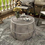 Round Outdoor Coffee Table, PE Wicker and Metal Frame, Weatherproof Gray Finish, 21.7 in Diameter - Photo 2