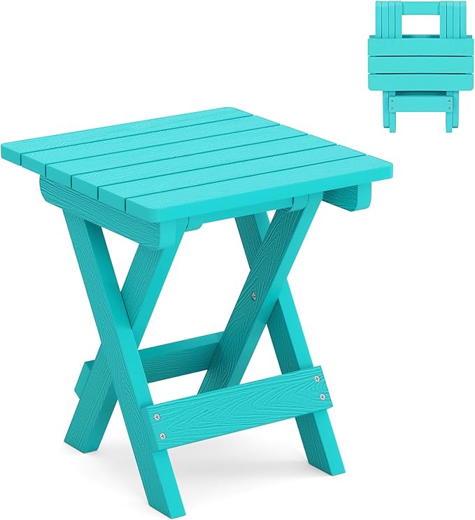 LUE BONA Small Outdoor Folding Side Table, HDPS Outside End Table for Patio, Porch, Deck, Pool, 14 Inch Height - Photo 1