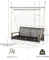 RELAX4LIFE 2-Seater Outdoor Porch Swing - PE Wicker Porch Loveseat Swing with 118” Hanging Ropes - Photo 5