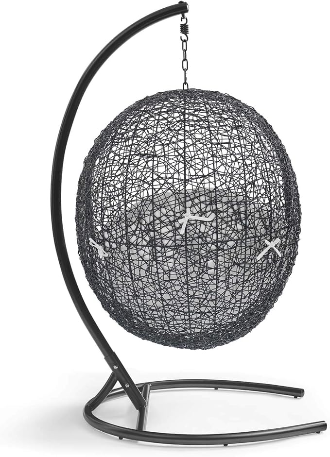 Modway Encase Wicker Rattan Outdoor Patio Porch Lounge Egg Swing Chair with Stand in White - Photo 4