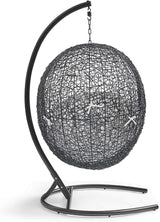 Modway Encase Wicker Rattan Outdoor Patio Porch Lounge Egg Swing Chair with Stand in White - Photo 4