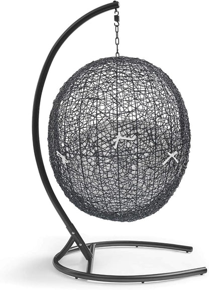 Modway Encase Wicker Rattan Outdoor Patio Porch Lounge Egg Swing Chair with Stand in White