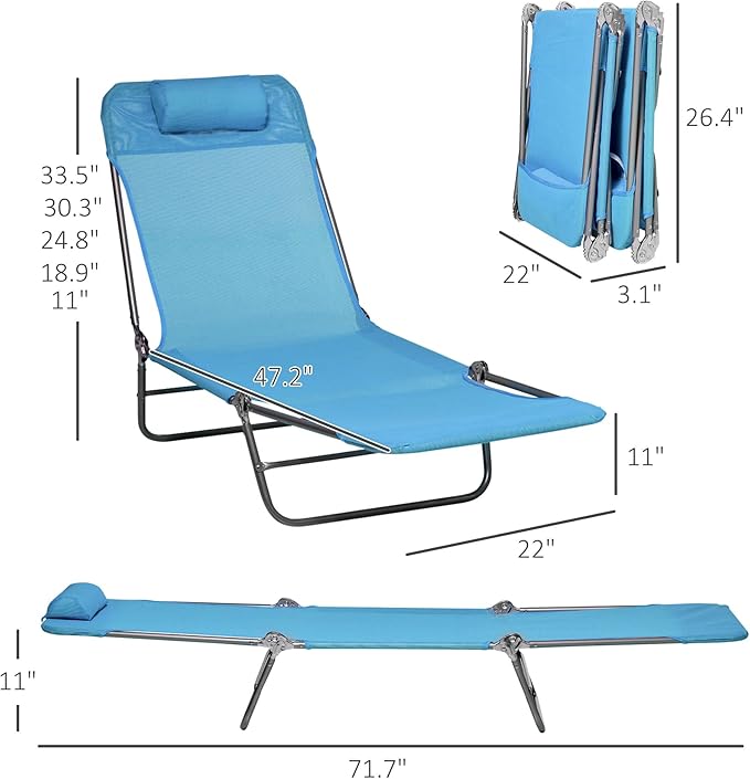 Outsunny 2 Piece Folding Chaise Lounge Chairs, Pool Sun Tanning Chairs with Reclining Back, Breathable Mesh Seat - Photo 3