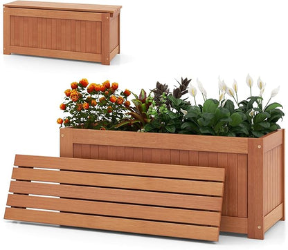 Raised Garden Bed with Bench, 2 in 1 Wooden Outdoor Planter Bench w/Removable Top, Open Base & 45 Gallon Large Capacity, Rectangular Planter Box for Flowers Herbs, Patio Yard Balcony