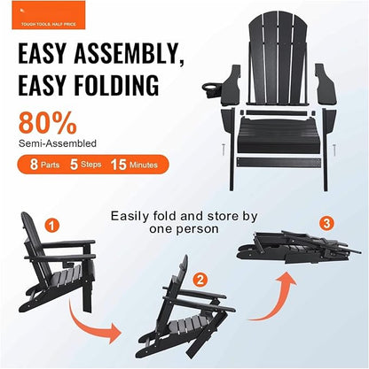 Adirondack Chair Plastic Set of 2 All-Weather Folding Fire Pit Black