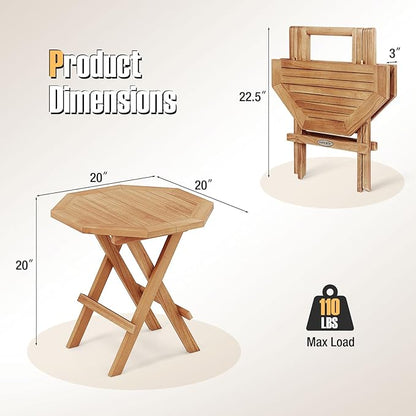 Tangkula Patio Folding Side Table, Teak Wood Octagon Coffee Table w/X-Shaped Legs & Slatted Tabletop, Portable & Compact Outdoor End Table for Backyard, Deck, Lawn