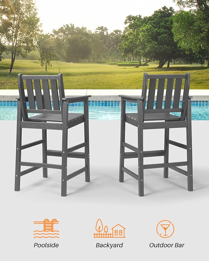 3-Piece Adirondack Chairs and Table Set, HDPE Patio Bar Sets, All Weather Outdoor Bar Stools Set - Photo 6
