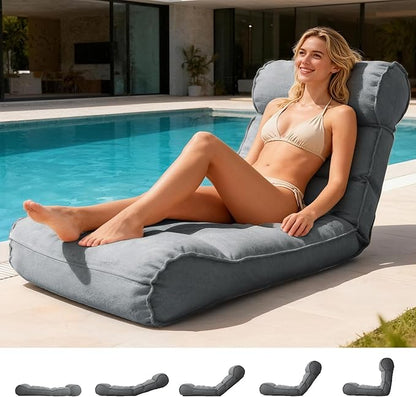 83'' Outdoor Chaise Lounge Chair with 5 Positions Adjustable Backrest Patio Lounger Lounge Chairs for Outside, Pool Lounge Chairs Sunbed Lounge Waterproof Sun Loungers for Garden Beach, Dark Gray
