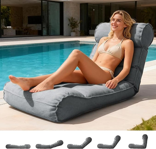 83'' Outdoor Chaise Lounge Chair with 5 Positions Adjustable Backrest Patio Lounger Lounge Chairs for Outside, Pool Lounge Chairs Sunbed Lounge Waterproof Sun Loungers for Garden Beach, Dark Gray