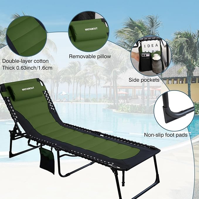 Oversized Padded Outdoor Folding Lounge Chair for Adults 330Ibs Patio Chaise Lounge Chair for Outside Adjustable - Photo 5