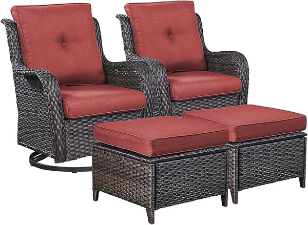 Rilyson Wicker Patio Furniture Set - 4 Piece Rattan Outdoor Sectional Conversation Sets with 2 Swivel Rocking Chairs - Photo 1