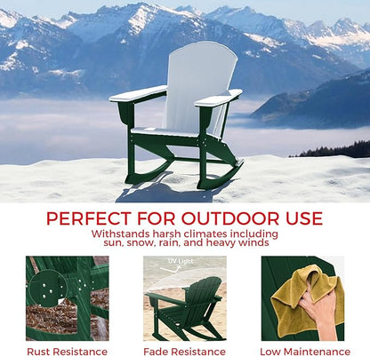 Costaelm Outdoor Adirondack Chair, All Weather Resistant Lawn Chairs Balcony Chair and Fire Pit Chairs, Deck Chairs Outdoor Porch Rocking Chair High Back HDPE Poly Lumber, Dark Green
