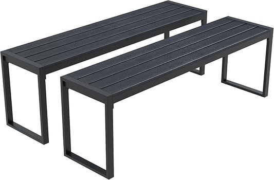 Outdoor Patio Backless Bench Set of 2, 53.2" All-Weather Long Metal Garden Bench Seat for Backyard, Porch,Lawn, Black