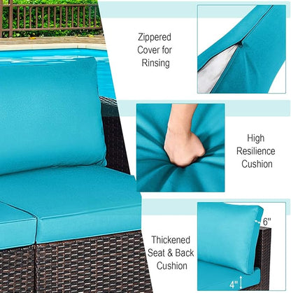 Tangkula 2 Seat Outdoor Wicker Loveseat Sofa Set, Modular PE Rattan 2 Pieces Outdoor Wicker Corner Sofa, Outside Furniture Set for Deck, Backyard, Porch, Garden & Poolside, Turquoise