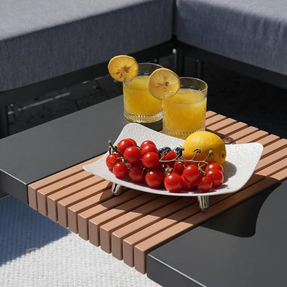 Sundale Outdoor Modern Metal Outdoor Coffee Table with Slatted Wood-Look Tabletop Design, Weather-Resistant Patio Side Table for Garden, Balcony, Poolside(Gray)