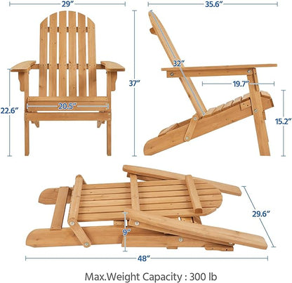 Topeakmart Set of 2 Folding Adirondack Chair Outdoor Weather Resistant Chairs for Patio Deck Garden, Backyard Deck, Fire Pit, Honey Brown