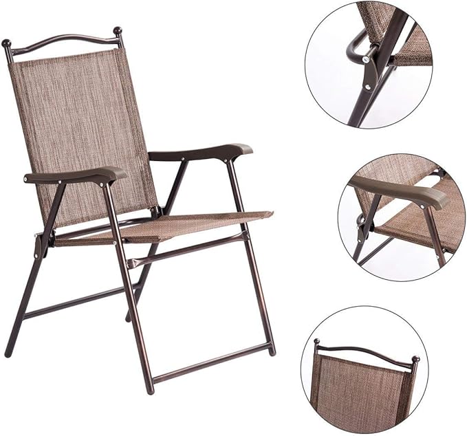 Giantex Set of 2 Patio Folding Chairs, Outdoor Patio Dining Chairs w/Armrest, Sling Back, Metal Frame - Photo 5