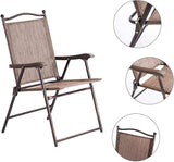 Giantex Set of 2 Patio Folding Chairs, Outdoor Patio Dining Chairs w/Armrest, Sling Back, Metal Frame - Photo 5