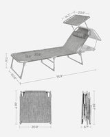 SONGMICS Sun Lounger, Patio Chaise Lounge Chair, Folding, with Canopy, 76 x 20.9 x 11.4 Inches, Holds 330 lb, Headrest - Photo 3