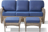 3 Pieces Patio Furniture Sofa Set, Wicker Sectional Outdoor Sofa with Ottomans - Photo 8