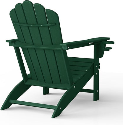 Costaelm Lakeview Outdoor Patio HDPE Adirondack Chair with Cup Holder, Dark Green